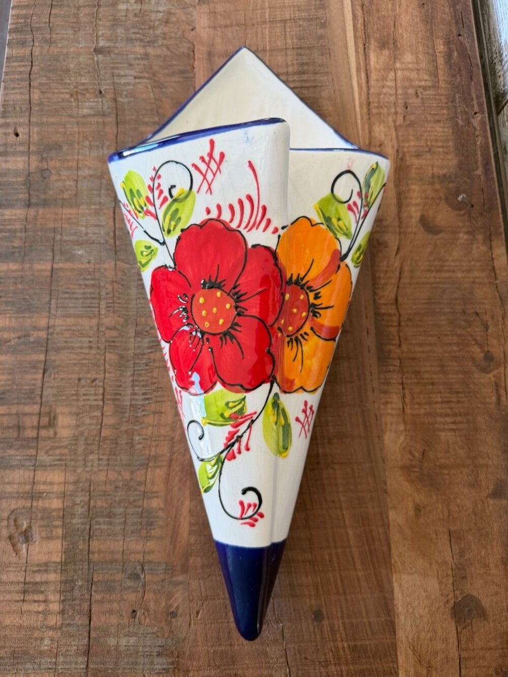 Vintage Spanish Wall Pocket Vase Hand-Painted Floral Ceramic Decor Artisan